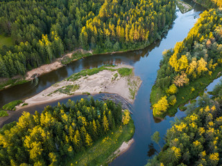 Gauja river, national park in Latvia. River and island. 