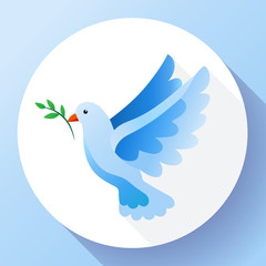 Blue dove of peace icon. Flying blue bird and peace concept. Pacifism concept. Free Flying dove icon - symbol of God, peace on earth, divine providence, the angel of God. Can be used as church logo