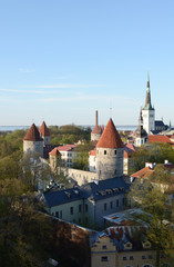 Fototapeta premium Medieval towers in the city wall around Tallinn, Estonia