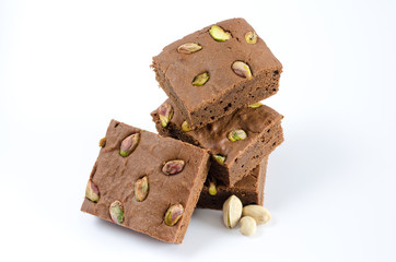 Brownie on white background.