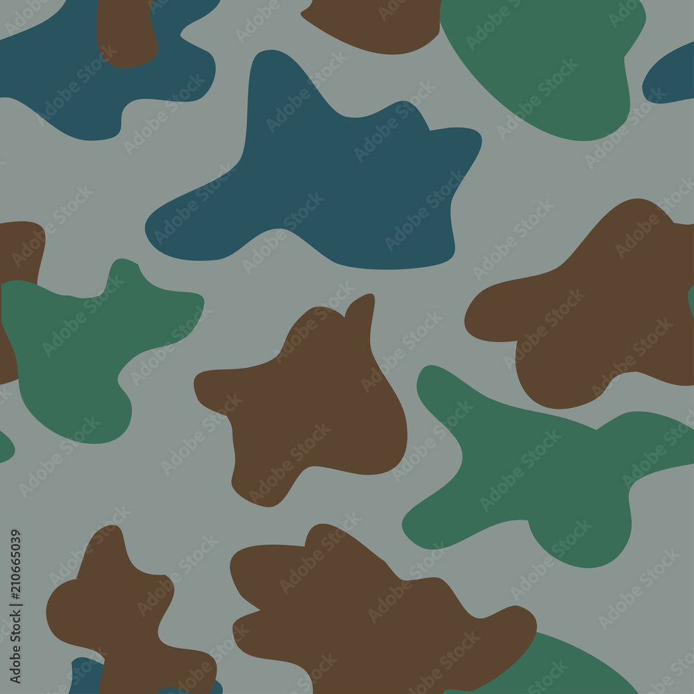 Wall mural Camouflage pattern background seamless vector illustration. Classic military clothing style. Camo repeat texture shirt print. Green brown blue grey colors marines texture