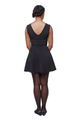 Back view of an African-American woman in a brown dress.