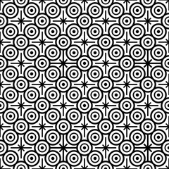 Seamless pattern with black and white circles and eight pointed stars - 210665493