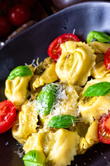 rustic spinach tortellini with cheese and cocktail cocktail tomatoes