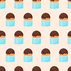 Chocolate cupcakes. Dessert. Seamless pattern. Vector illustration.