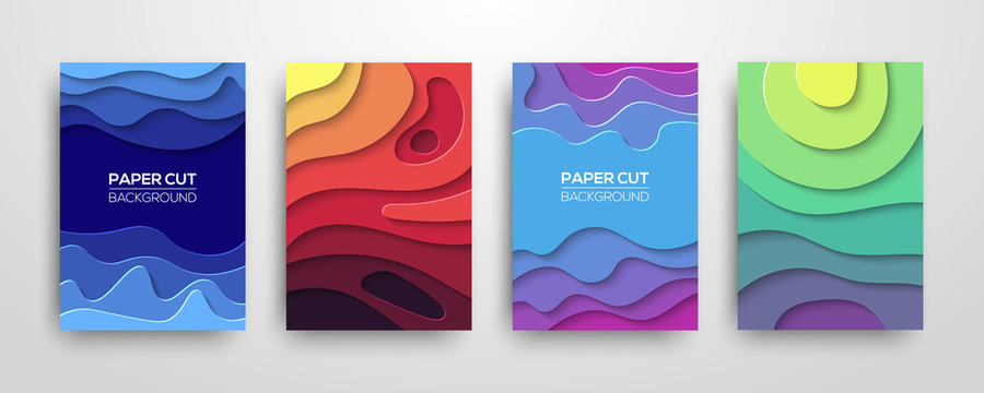 Modern paper cut 3D geometric covers set