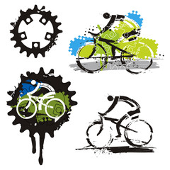 Fototapeta na wymiar Mountain bike Cycling icons grunge stylized. Set of grunge stylized symbols of cycling. Vector available. 