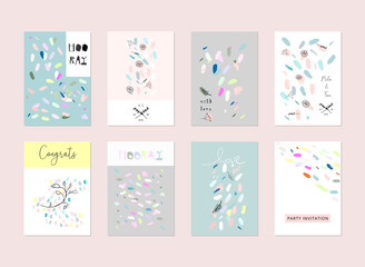 Fototapeta na wymiar Set of artistic hand drawn creative greeting cards