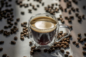 glass mug of espresso coffee