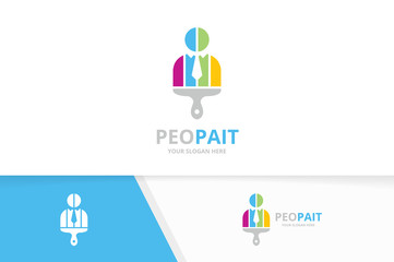 Vector man and brush logo combination. People and paintbrush symbol or icon. Unique human and print logotype design template.