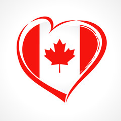 Love Canada emblem, greetings card. Canada Day, national holiday 1 of july with vector heart in flag colors. Congratulating celebrating Canadian anniversary of independence of 1867 years