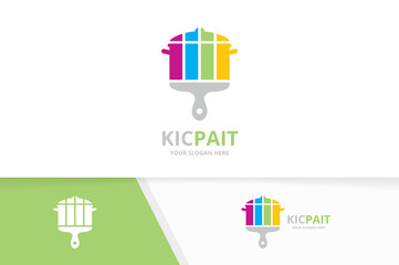 Vector pot and brush logo combination. Kitchen and paintbrush symbol or icon. Unique pan and print logotype design template.