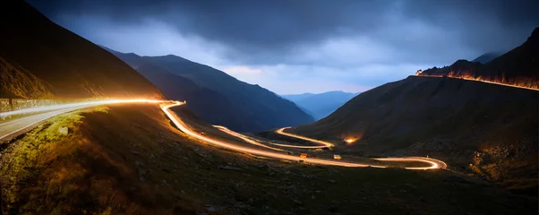 Fotobehang Snelweg bij nacht Transfagarasan-weg, de meest spectaculaire weg ter wereld