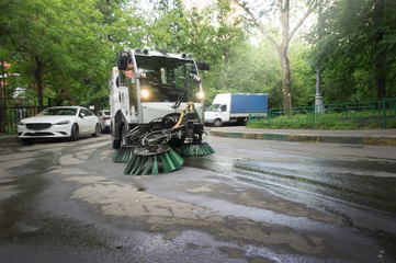 A street sweeper machine cleaning the streets