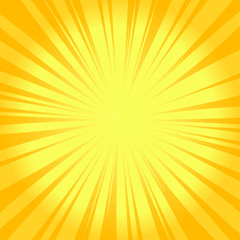 Summer sunburst background. Glowing radiant backdrop with yellow rays. Vector