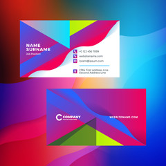 Double-sided horizontal business card template with abstract background. Vivid gradients. Vector mockup illustration. Stationery design