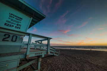 Wooden lifeguard in world famous Santa Monica beach