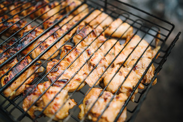 Fresh meat on grill outdoors