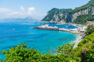 World famous Capri harbor on a sunny day