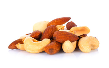 salted cocktall nuts on white background