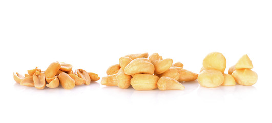 salted cocktall nuts on white background