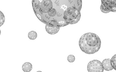 Bitcoin economic financial bubble. Cryptocurrency 3D illustration. Digital white background. Business concept.