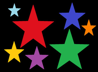 Fototapeta na wymiar Seven multi-colored stars on a black background 