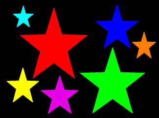 Obraz premium Seven multi-colored stars on a black background for a luck
