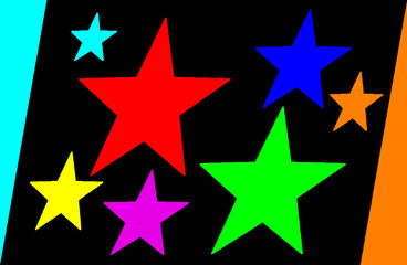 Seven multi-colored stars with illusion of movement.
