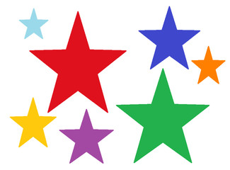 Fototapeta premium Seven multi-colored stars on a white background for a luck
