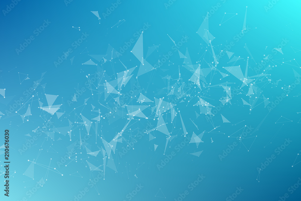 Poster abstract geometrical background from flying triangles. connected triangles. plexus. backdrop for you