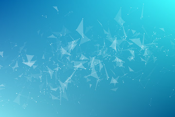 Abstract geometrical background from flying triangles. Connected triangles. Plexus. Backdrop for your design. Vector illustration