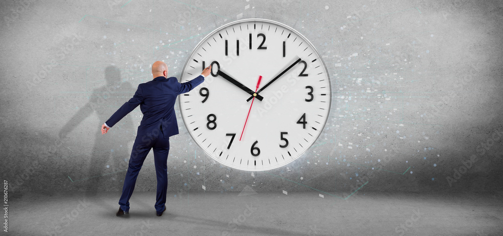 Aufkleber man holding a clock timer 3d rendering
