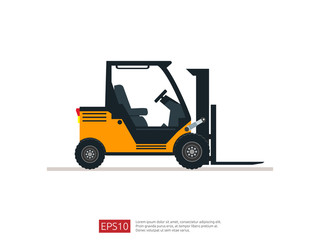Forklift truck vector illustration. warehouse fork loader icon template. delivery truck symbol for supply storage service, logistic company, freight load, cargo, shipping, transportation.