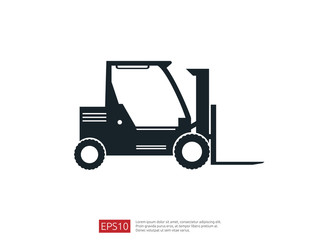 Forklift truck icon. warehouse fork loader vector illustration. delivery truck symbol for supply storage service, logistic company, freight load, cargo, shipping, transportation.
