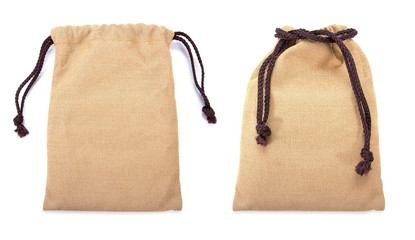 It is two drawstring bag opened and closed pattern isolated on white background