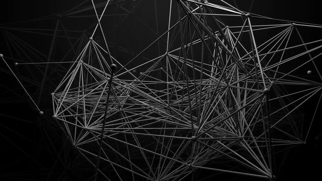 
3d render abstract background. Net done by connected cylinders with sphere in intersection area. Buidling  complex connection structure animation. 

