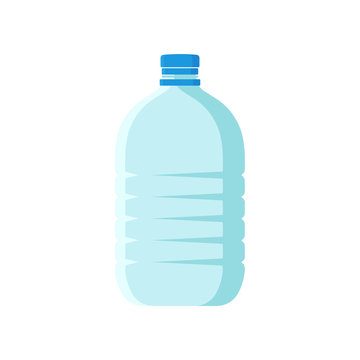 Large plastic bottle with blue lid. Empty transparent container for mineral water. Flat vector element for promo poster or banner