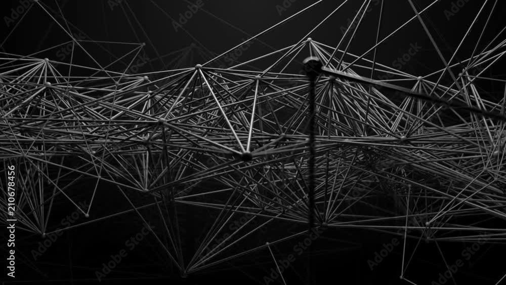 Poster 3d render abstract background. net done by connected cylinders with sphere in intersection area. bui