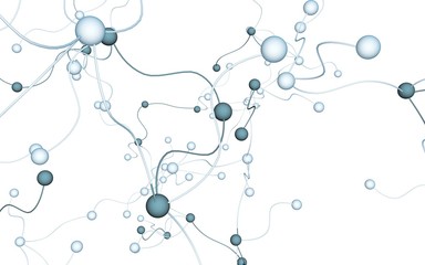 Neural network. Social network. Futuristic dna, deoxyribonucleic acid. Abstract molecule, cell illustration, mycelium. Light background. 3D illustration