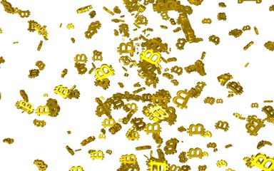 Digital currency symbol Bitcoin on a white background. Fall of bitcoin. Cryptocurrency graph on virtual screen. Business, Finance and technology concept. 3D illustration