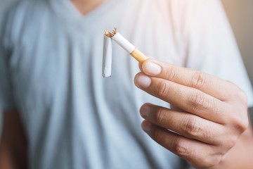 Man refusing cigarettes concept for quitting smoking and healthy lifestyle.or No smoking campaign...