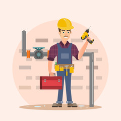 architect, foreman, engineering construction worker vector illustration cartoon