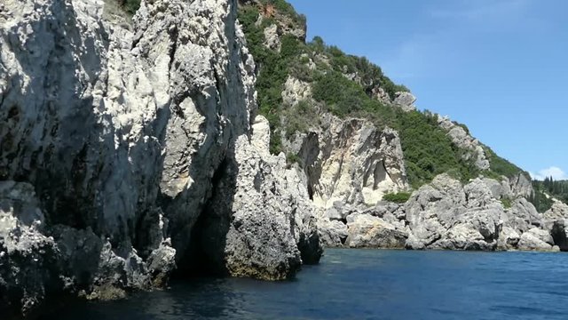 boat trip from Paleokastritsa towards Liapades beach at Corfu Island (Greece).