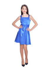 beautiful girl in blue dress posing 