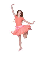 Naklejka premium Happy little girl in dress posing