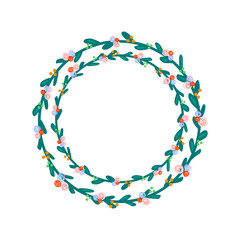 Beautiful flower and plants wreath handdrawn