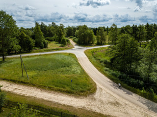 Fototapeta na wymiar drone image. aerial view of rural area with fields and road network