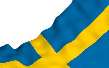 The flag of Sweden. Official state symbol of the Kingdom of Sweden. A blue field with a yellow Scandinavian cross that extends to the edges of the flag. 3d illustration