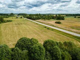 Fototapeta na wymiar drone image. aerial view of rural area with fields and road network